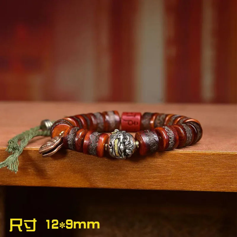 Karma Stone Tibetan yak bone bead bracelet  malachite agate