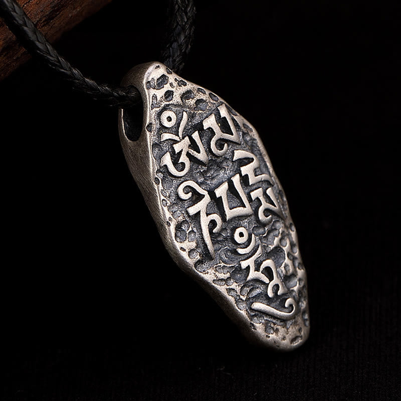 Karma Stone Tibetan 925 Sterling Silver Om Mani Padme Hum Dorje Vajra Engraved Strength Necklace Pendant