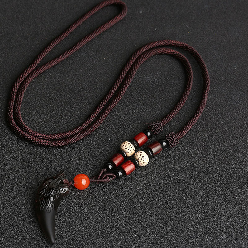 Karma Stone Natural Ice Obsidian Wolf Tooth Pattern Courage Necklace Pendant