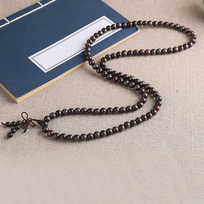 Karma Stone 925 Sterling Silver Inlaid Small Leaf Red Sandalwood Om Mani Padme Hum Character Auspicious Clouds Protection Bracelet