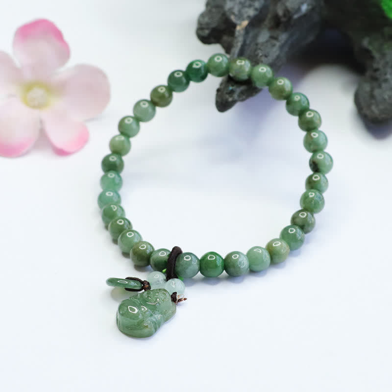 Karma Stone Laughing Buddha Cyan Jade Healing Bracelet