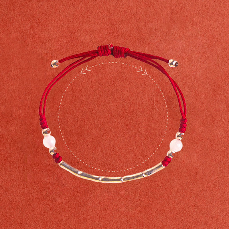 Karma Stone 925 Sterling Silver Bamboo White Agate Red Agate Bead Protection String Braided Bracelet