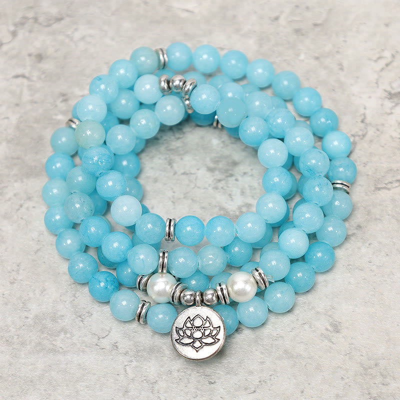 Karma Stone Natural Amazonite Stone Healing Lotus Mala Bracelet Necklace
