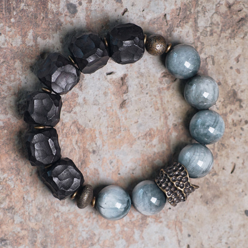 Karma Stone Eagle's Eye Stone Ebony Wood Copper Confidence Couple Bracelet