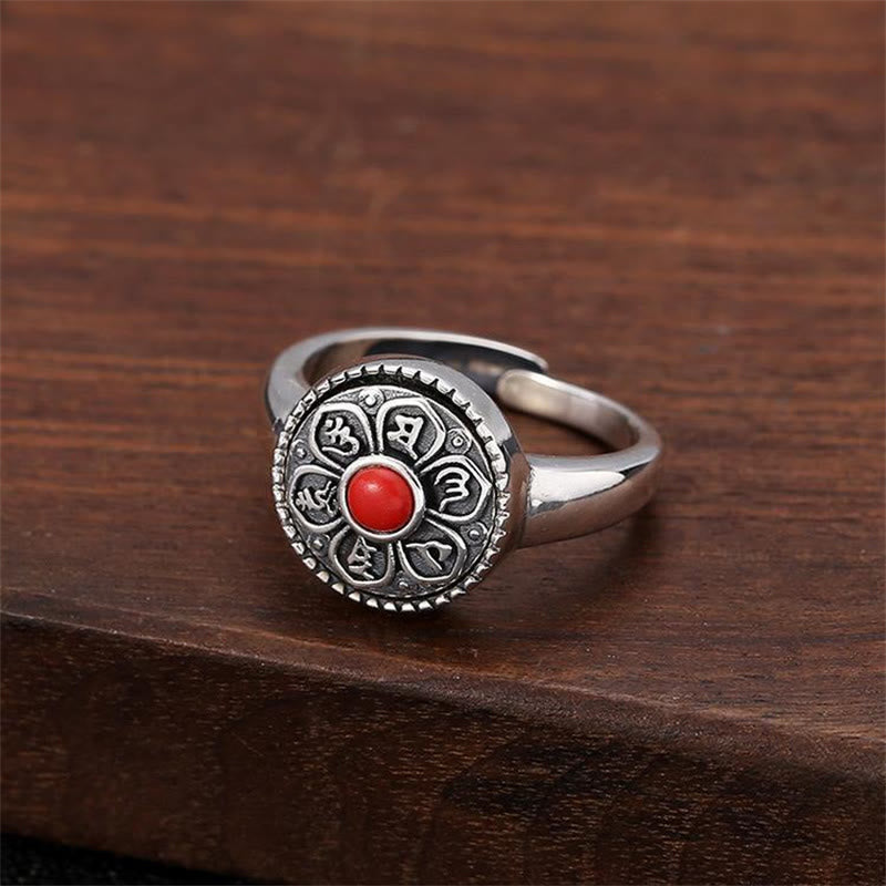 Karma Stone Tibetan Om Mani Padme Hum Peace Rotatable Ring