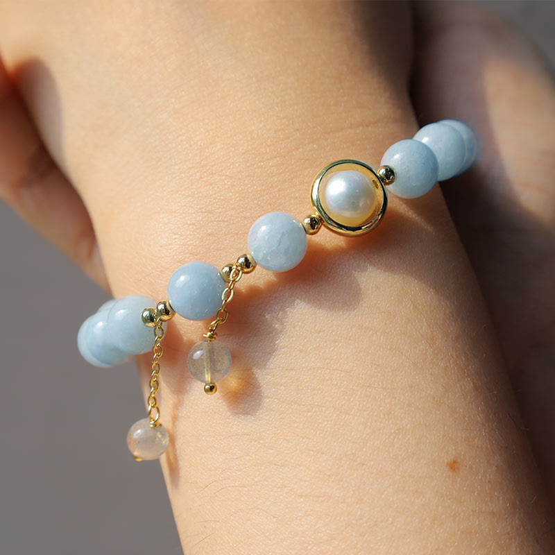 Karma Stone Aquamarine Pearl Healing Moonstone Beads Charm Bracelet