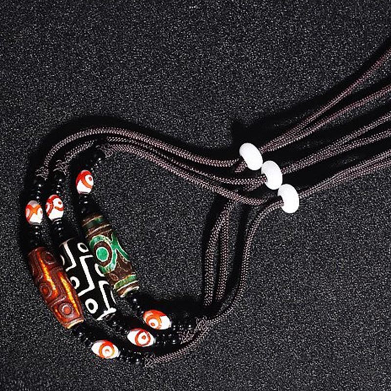 Karma Stone Tibetan Nine-Eye Dzi Bead Protection String Necklace
