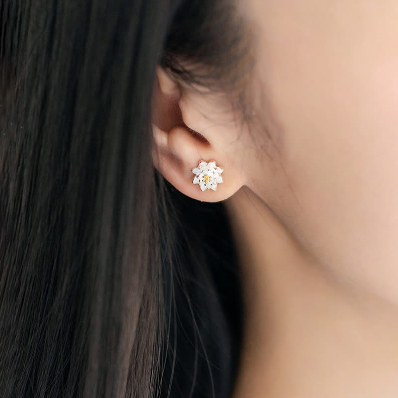Karma Stone 925 Sterling Silver Lotus Flower Balance Earrings