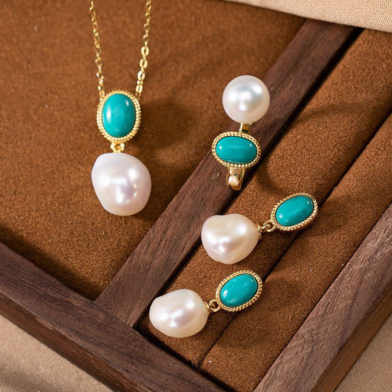Karma Stone 925 Sterling Silver Pearl Turquoise Healing Ring Earrings Necklace Pendant
