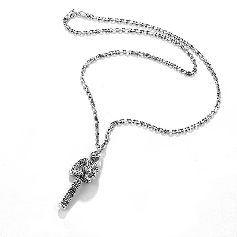 Karma Stone Tibetan Om Mani Padme Hum Prayer Wheel Lotus Wisdom Rotatable Necklace Pendant