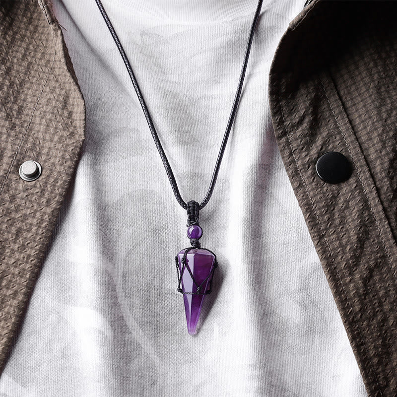 Karma Stone Natural Stone Pointed Pendant Necklace