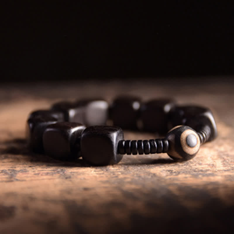 Karma Stone Tibetan Ebony Wood Dzi Bead Strength Bracelet