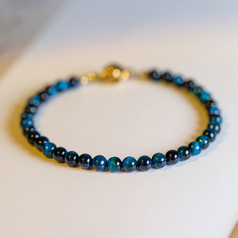 Karma Stone Natural Blue Tiger Eye Stone Protection Chain Bracelet