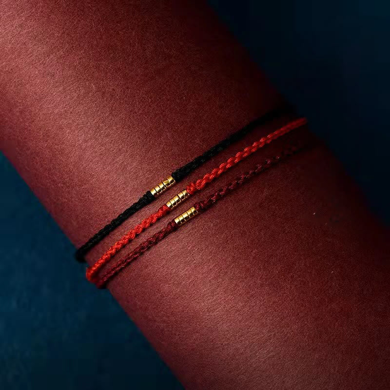 Karma Stone 925 Sterling Silver Lucky Golden Bead Braided String Bracelet Anklet