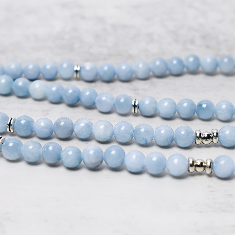 Karma Stone 108-Bead Prayer Bracelet Aquamarine Healing Bracelet Necklace