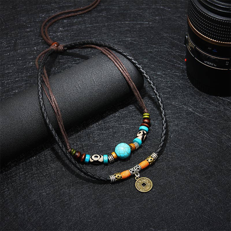 Karma Stone Turquoise Dzi Bead Protection Necklace