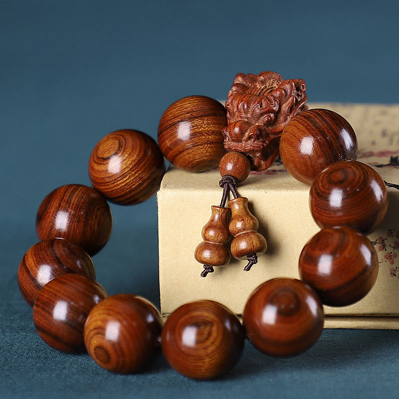 Karma Stone Rosewood Green Sandalwood Small Leaf Red Sandalwood Agarwood Dragon Carved Protection Bracelet