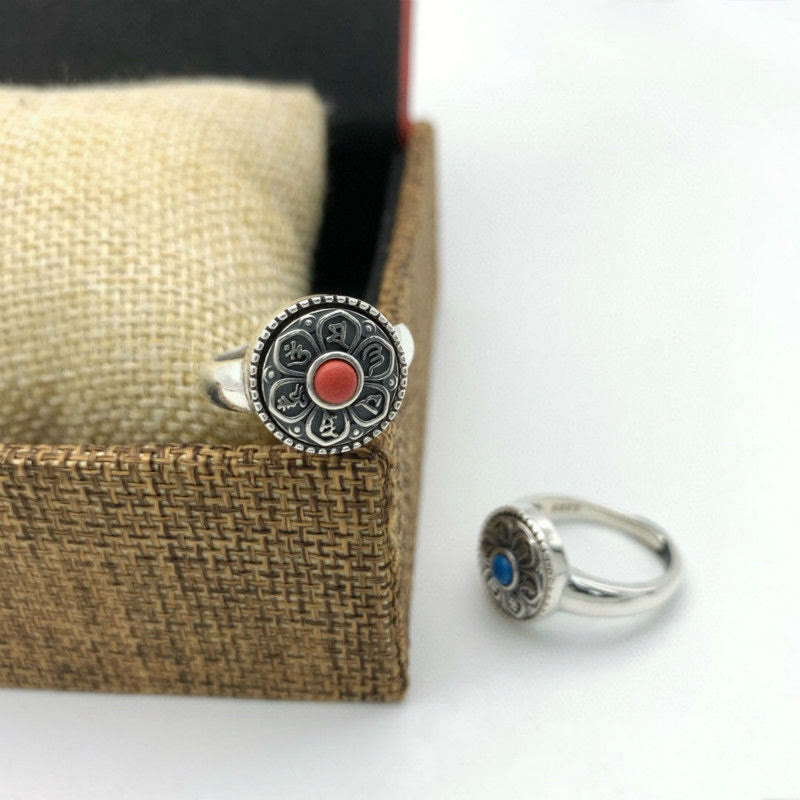 Karma Stone Tibetan Om Mani Padme Hum Peace Rotatable Ring