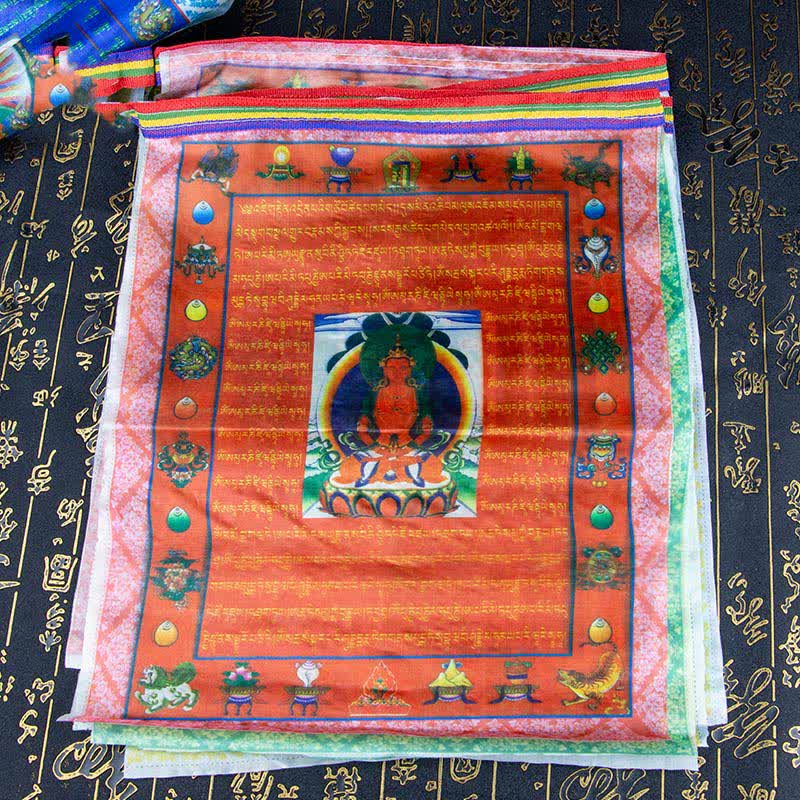 Karma Stone Tibetan 5 Colors Windhorse Buddha Tara Scriptures Healing Auspicious Outdoor Prayer Flag