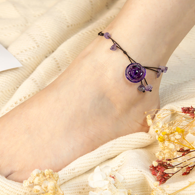 Karma Stone Amethyst Pink Crystal Green Aventurine Rose Inner Peace Healing Anklet