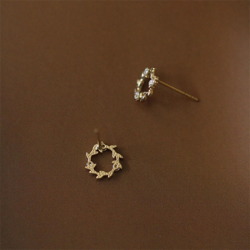 Karma Stone 925 Sterling Silver Posts Copper Metal Tiny Wreath Stud Blessing Flower Earrings