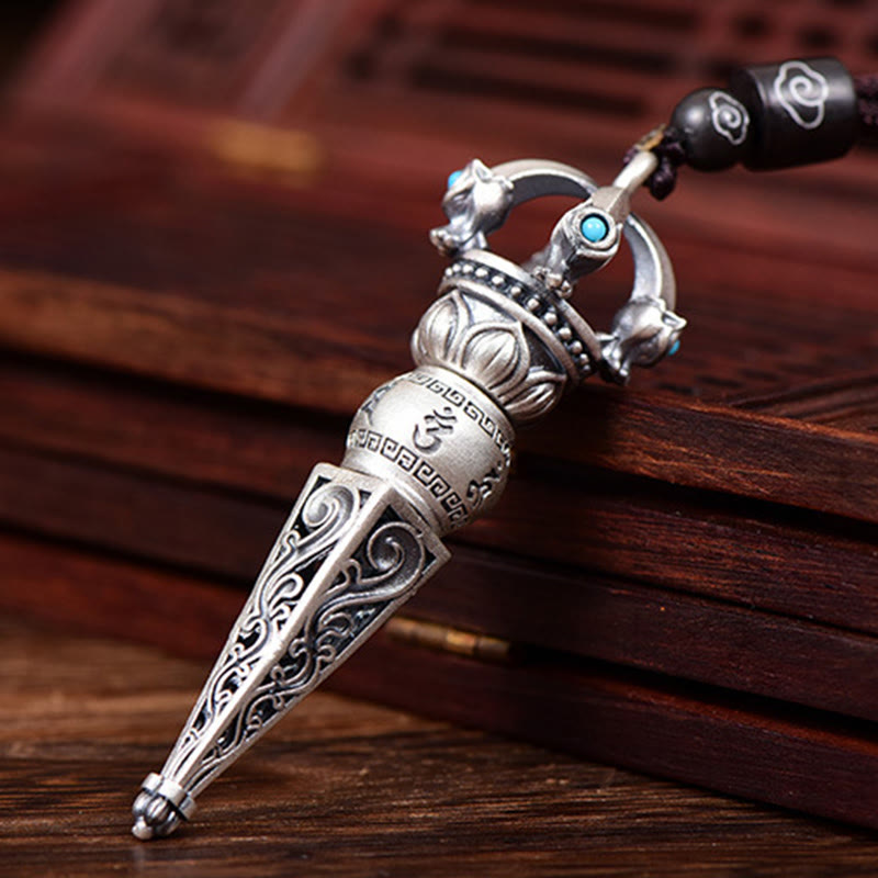 Karma Stone Tibetan Om Mani Padme Hum Dorje Vajra Design Wisdom Rotatable Necklace Pendant