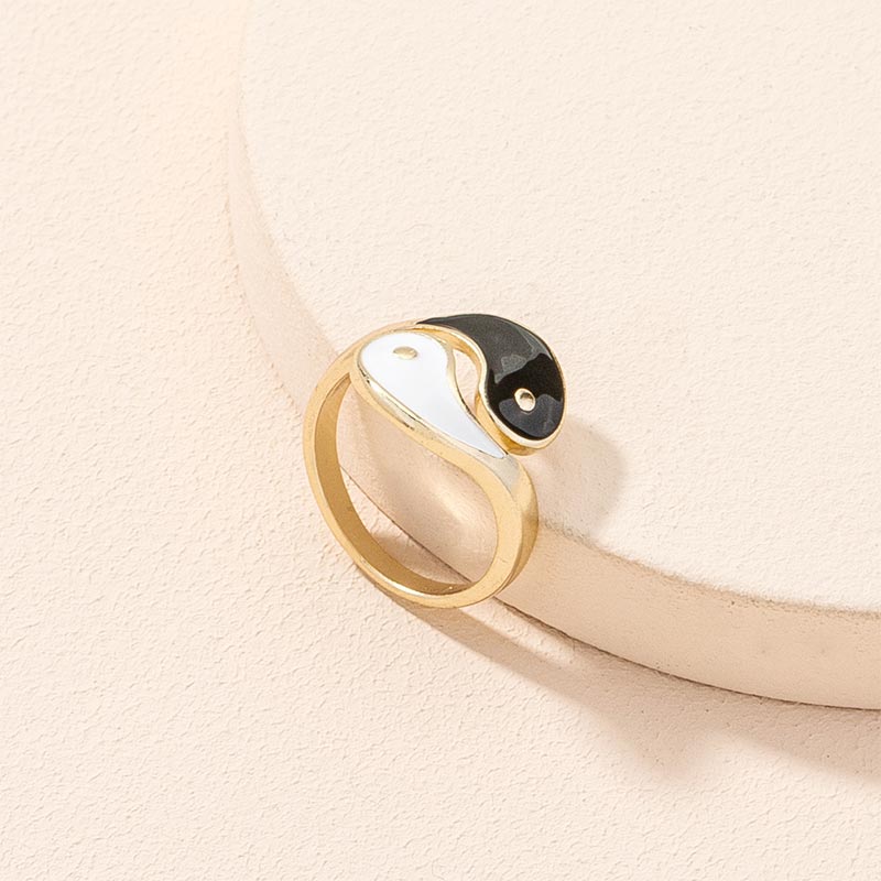 Karma Stone Yin Yang Symbol Adjustable Blessing Couple Ring