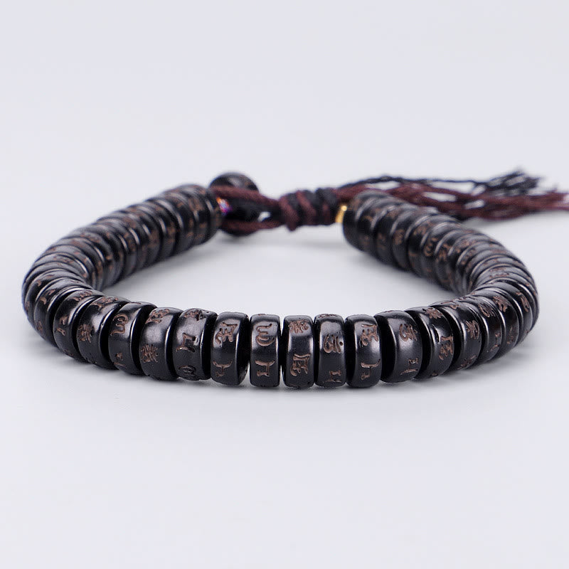 Karna Stone Tibetan Coconut Shell Beads Engraved Om Mani Padme Hum Mantra Positive String Bracelet