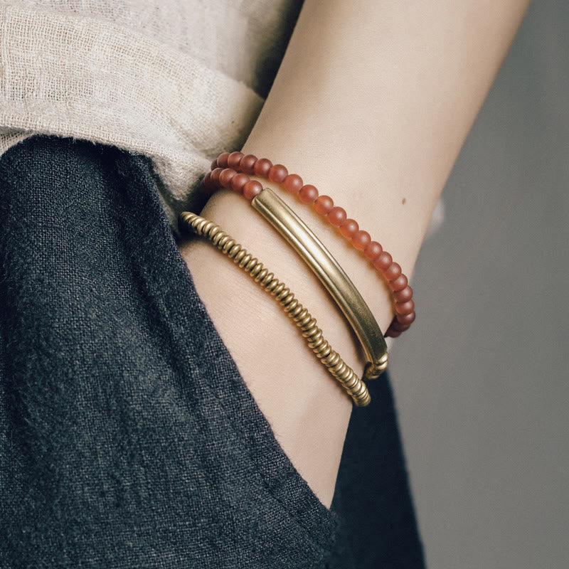 Karma Stone Tibetan Various Agate Stone Copper Protection Triple Wrap Bracelet