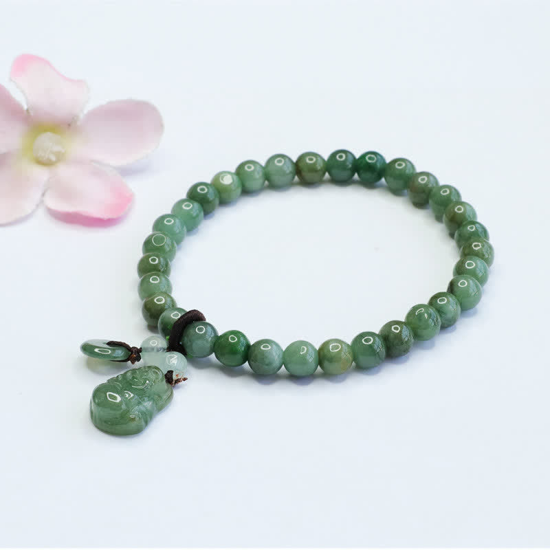 Karma Stone Laughing Buddha Cyan Jade Healing Bracelet