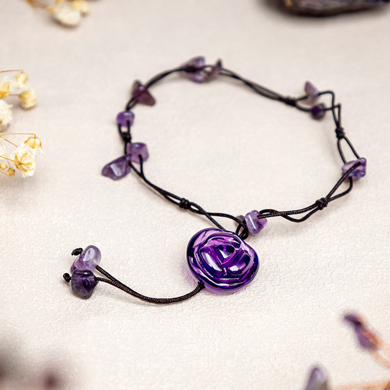 Karma Stone Amethyst Pink Crystal Green Aventurine Rose Inner Peace Healing Anklet