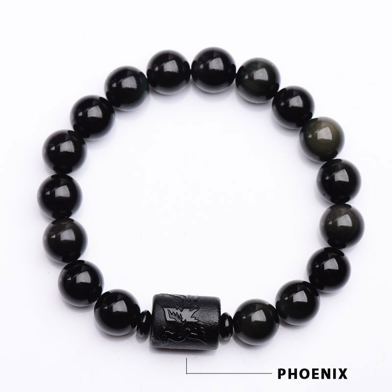 Karma Stone Soul Cleansing Black Obsidian Phoenix Dragon Bracelet