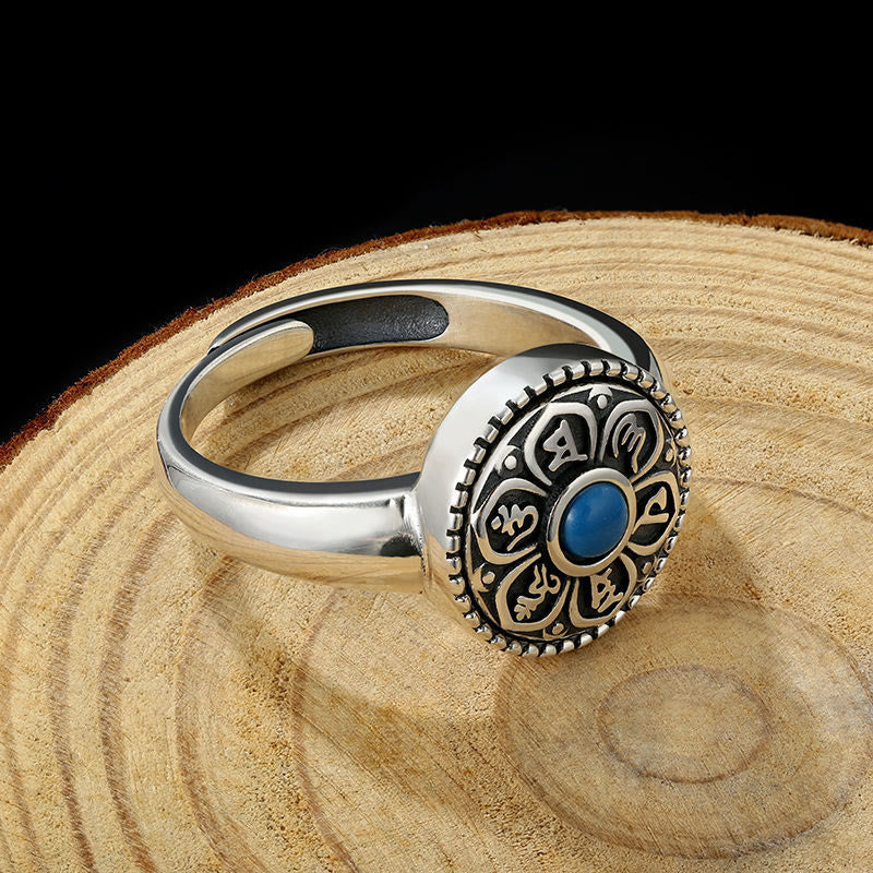 Karma Stone Tibetan Om Mani Padme Hum Peace Rotatable Ring