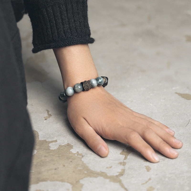 Karma Stone Eagle's Eye Stone Ebony Wood Copper Confidence Couple Bracelet