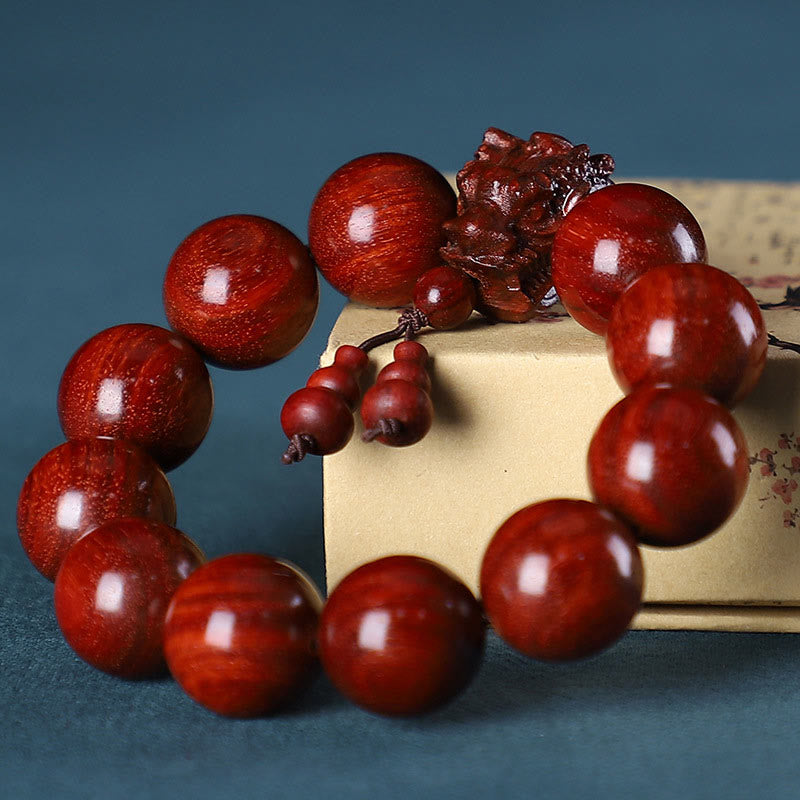 Karma Stone Rosewood Green Sandalwood Small Leaf Red Sandalwood Agarwood Dragon Carved Protection Bracelet