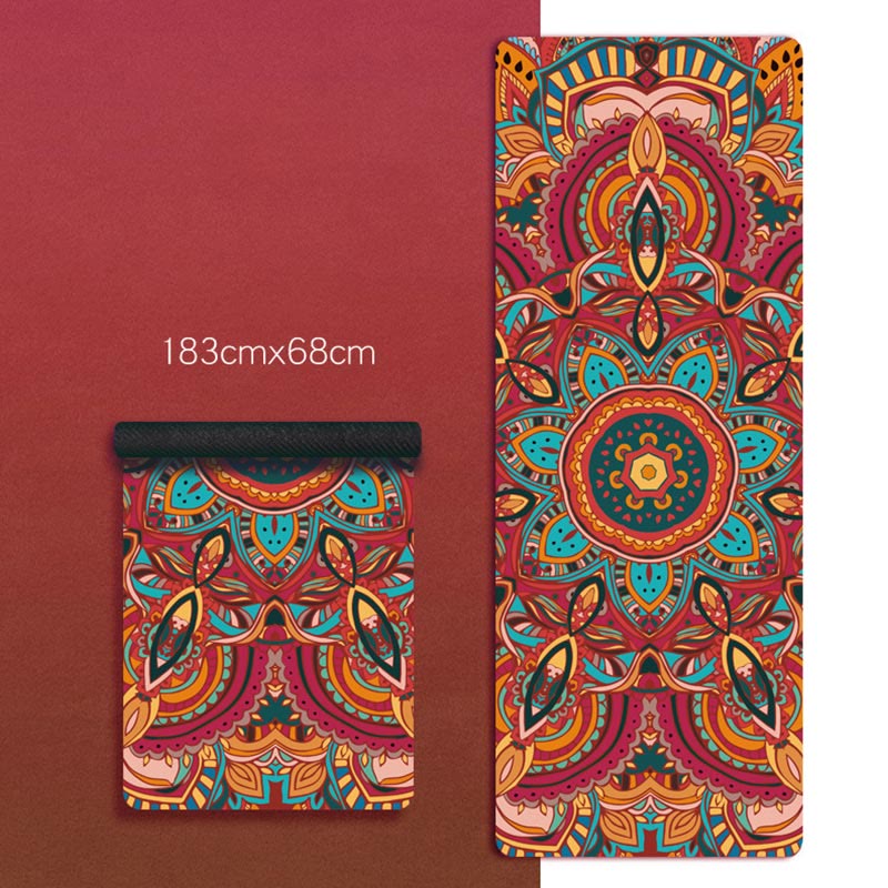 Karma Stone Tibetan Mandala Elephant Lotus Koi Fish Mindful Natural Rubber Yoga Mat Decoration