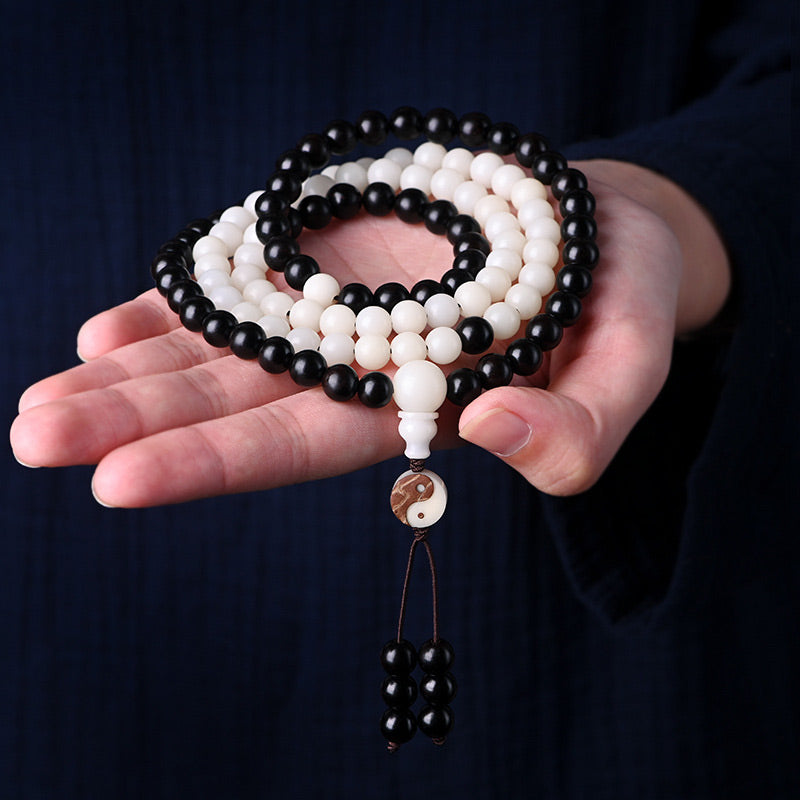 Karma Stone Ebony YinYang Protection Necklace Mala