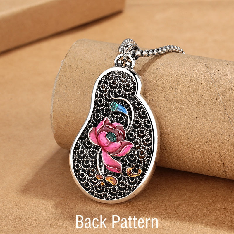 Karma Stone Avalokitesvara Lotus Design Copper Wealth Necklace Pendant