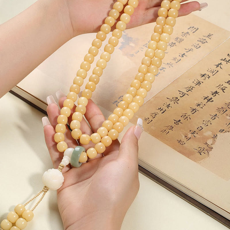 Karma Stone Natural Bodhi Seed Lotus Dzi Bead Peace Harmony Charm Bracelet