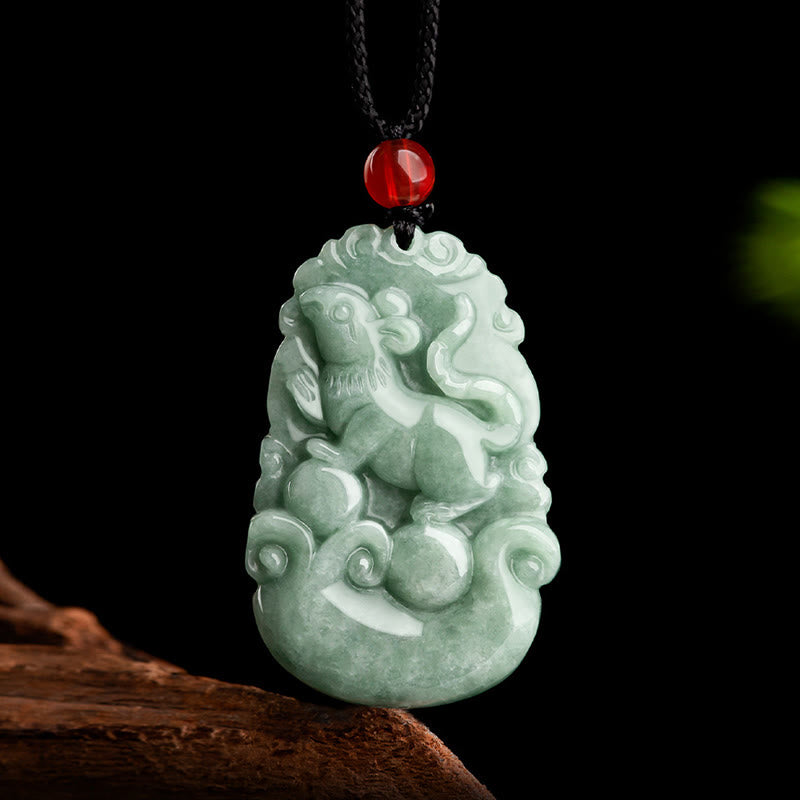 Karma Stone Natural Green Jade 12 Chinese Zodiac Luck Prosperity Necklace Pendant