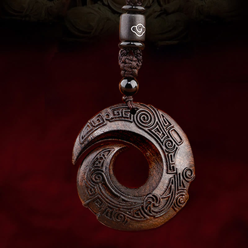 Karma Stone Small Leaf Red Sandalwood Ebony Wood One's Luck Improves Design Patern Protection Necklace Pendant