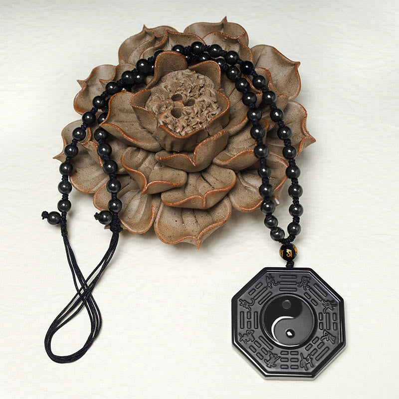 Karma Stone Black Obsidian Stone Yin Yang Pendant Necklace
