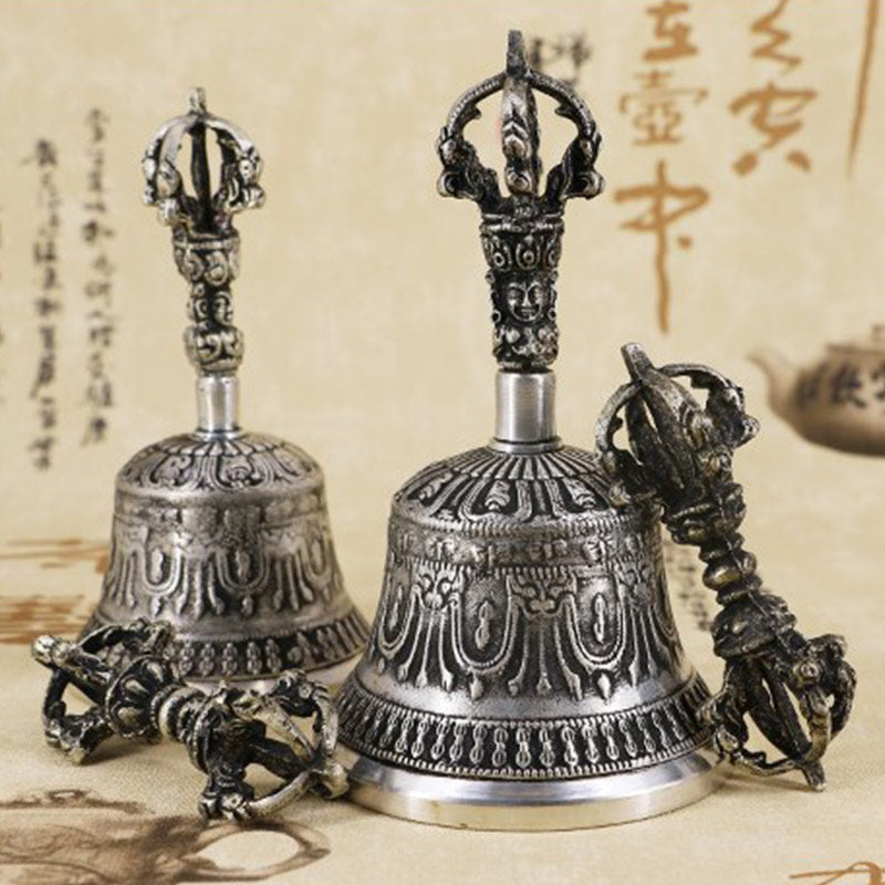 Karma Stone Tibetan Meditation Bell and Vajra Dorje Copper Decoration Set