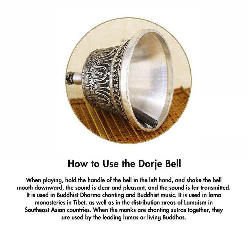 Karma Stone Tibetan Meditation Bell and Vajra Dorje Copper Decoration Set