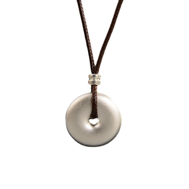 Karma Stone 999 Sterling Silver Round Peace Buckle Protection Necklace Pendant
