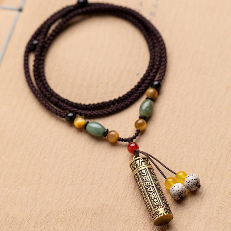 Karma Stone Tibet Om Mani Padme Hum Agate Shurangama Sutra Protection Necklace Pendant