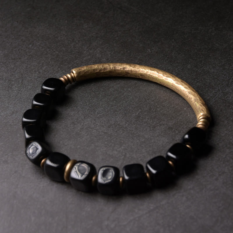 Karma Stone Black Obsidian Crystal Copper Strength Couple Bracelet