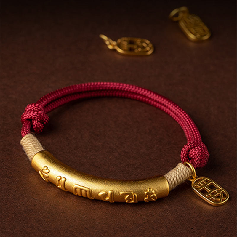 Karma Stone 999 Sterling Silver Tibet Handmade Om Mani Padme Hum Fu Character TopRank Character Luck Braided Bracelet
