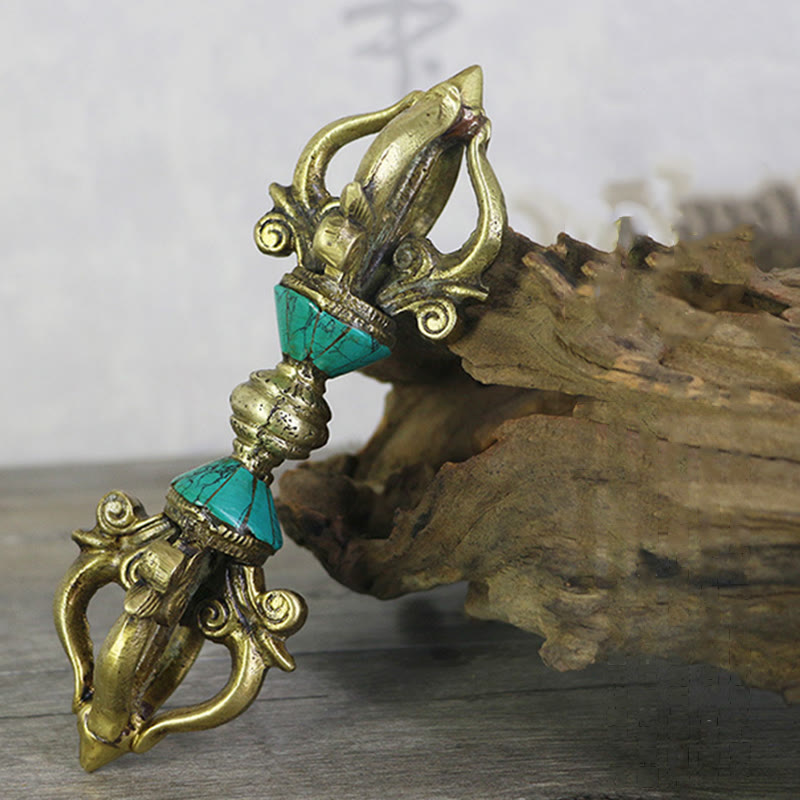 Karma Stone Tibetan Five Prong Vajra Dorje Handcrafted Nepal Spiritual Power Copper Decoration