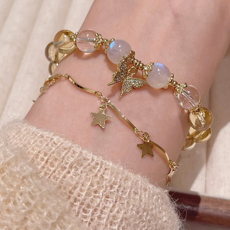 Karma Stone Citrine Moonstone Butterfly Charm Prosperity Protection Bracelet